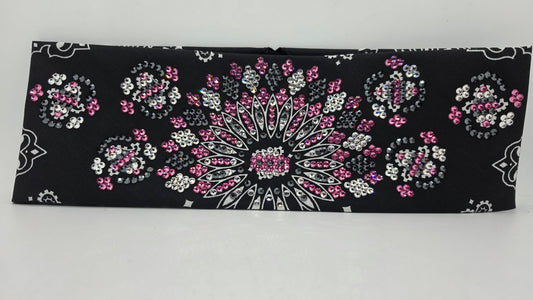 Super LeeAnnette Black Paisley Bandana with Rose, Black and Diamond Clear Austrian Crystals (S48183)
