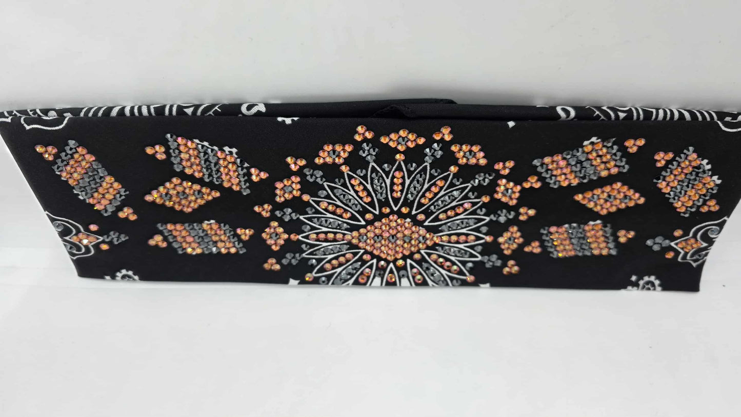Super LeeAnnette Black Paisley Bandana with Lava and Black Austrian Crystals (sku40155)