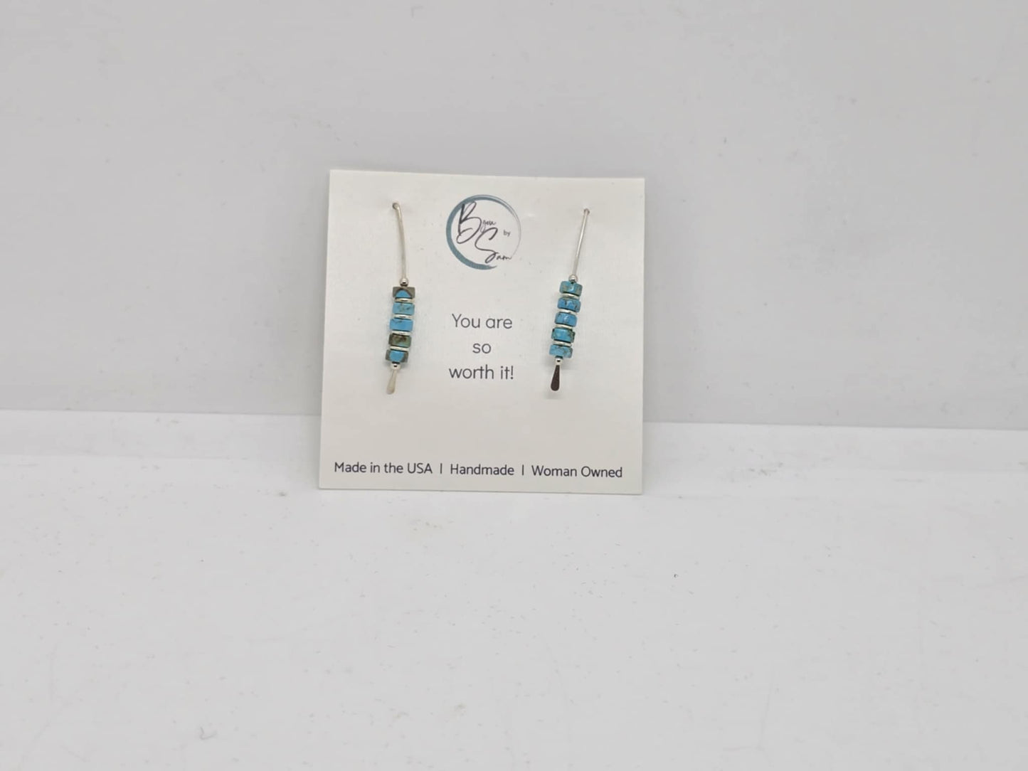 Modern Turquoise and Sterling Silver Threader Earrings (Sku8700)