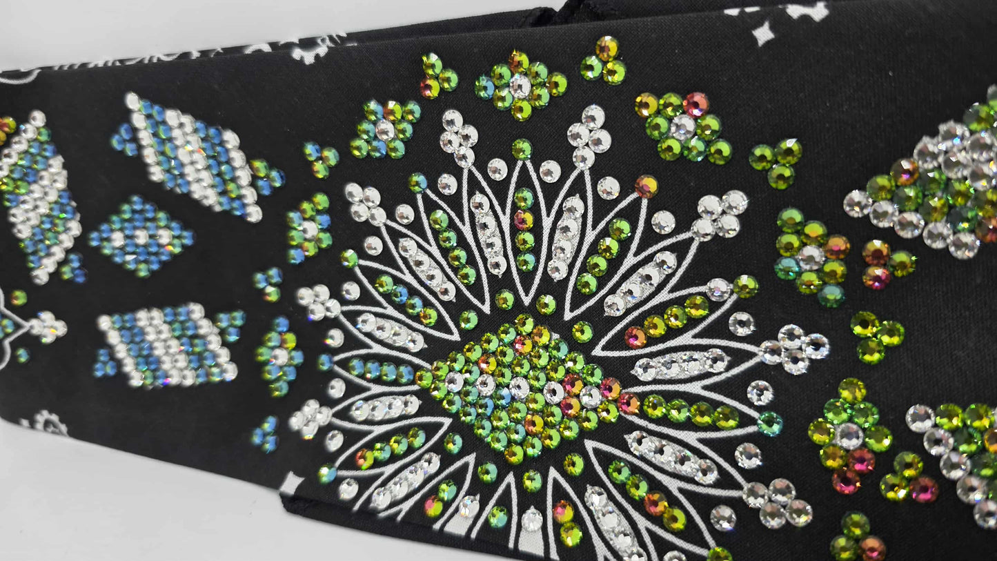 Super LeeAnnette Black Paisley Bandana with Vitrail and Diamond Clear Austrian Crystals (Sku4488)