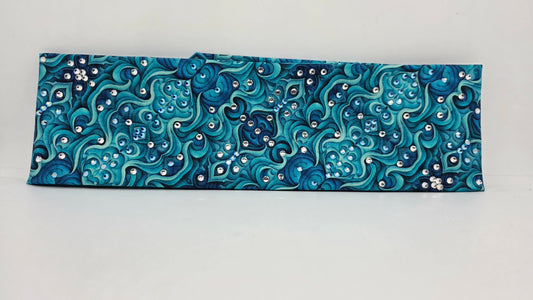 Turquoise and Blue Kaleidoscope Bandana with Blue Shimmer and Diamond Clear Austrian Crystals (E60124)