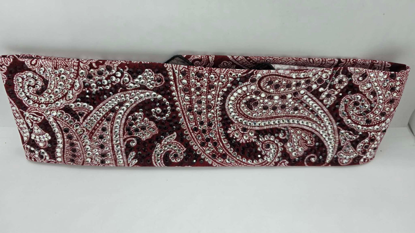 Super Duper LeeAnnette Victorian Deep Red Victorian Paisley Scroll Bandana with Light Red and Diamond Clear Austrian Crystals (D49500)