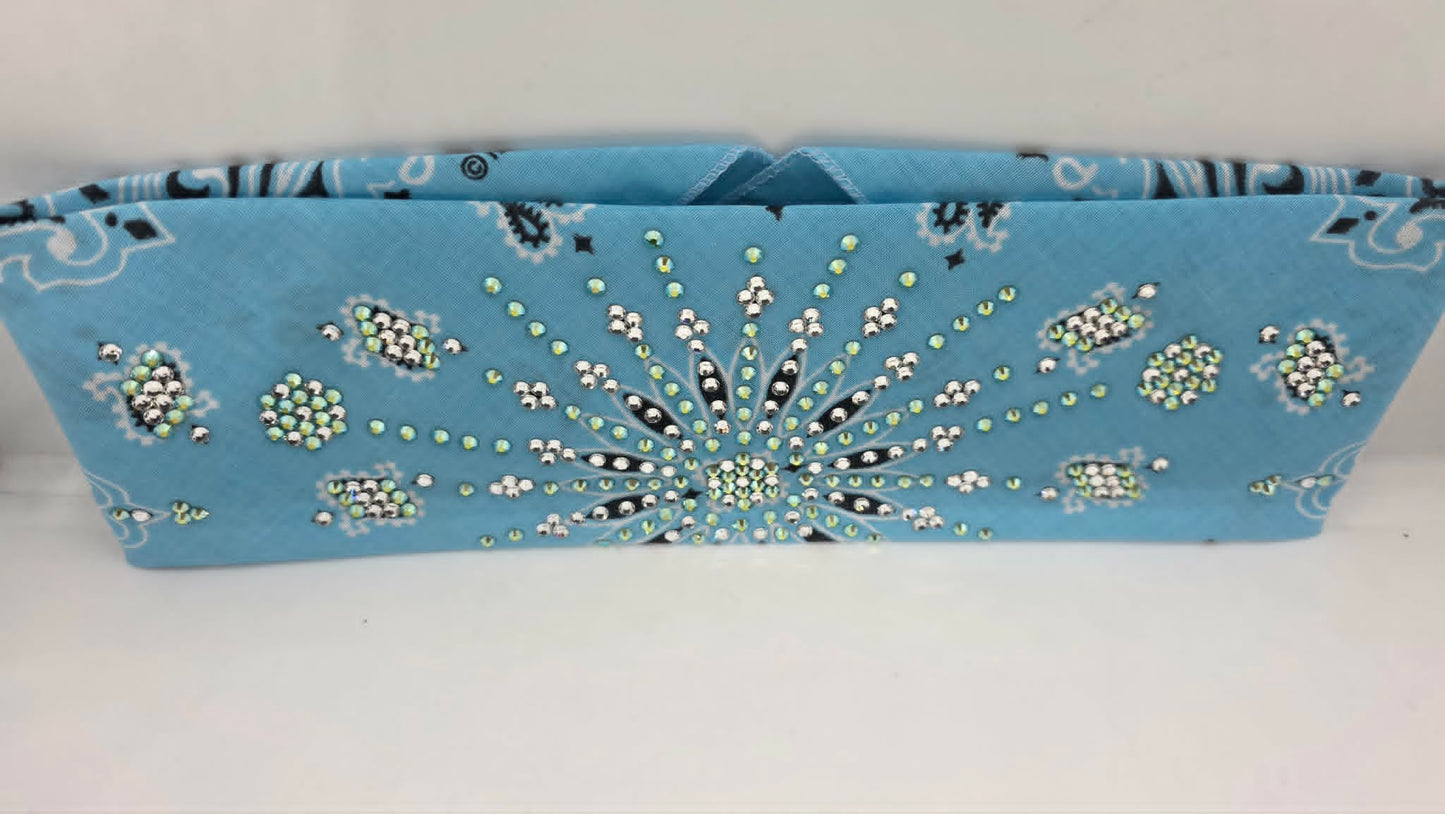 LeeAnnette Baby Blue Paisley Bandana with Peridot Shimmer and Diamond Clear Austrian Crystals (L40249)