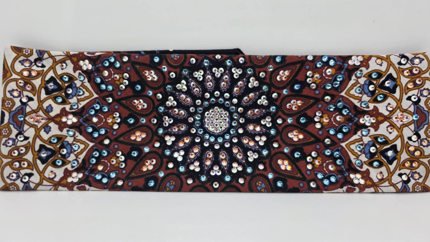 LeeAnnette Rust Indian Bandana with Aqua, Sun Shimmer and Aurora Borealis Austrian Crystals (sku40082)