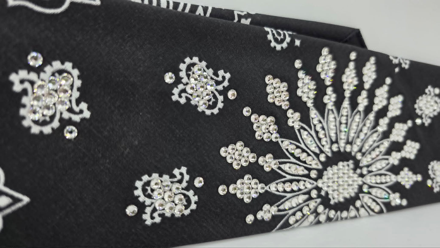 LeeAnnette Black Paisley Bandana with Diamond Clear Austrian Crystals (L40243)