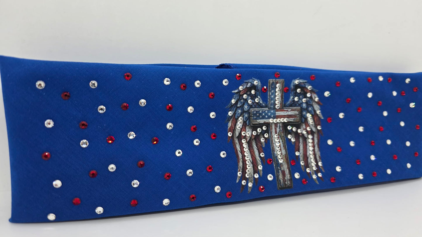 Blue Bandana - Cross and Wings with Diamond Clear Austrian Crystals (E60163)