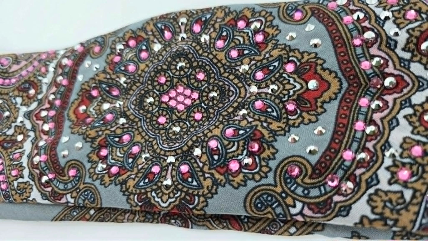 Grey Scarf with Rose and Chrome Austrian Crystals (LS30007)