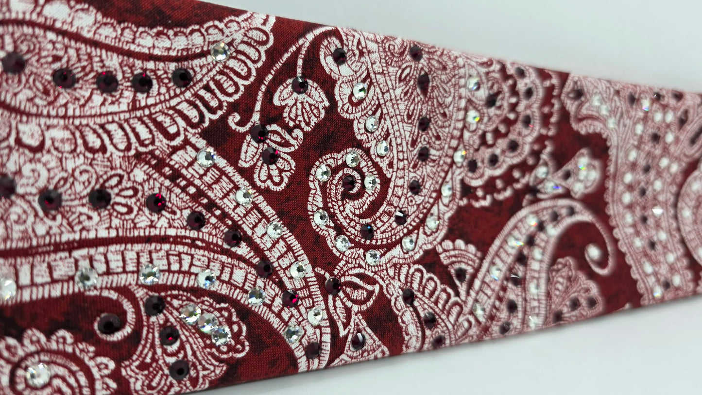 Red Victorian Bandana with Dark Red and Diamond Clear Austrian Crystals (E60126)