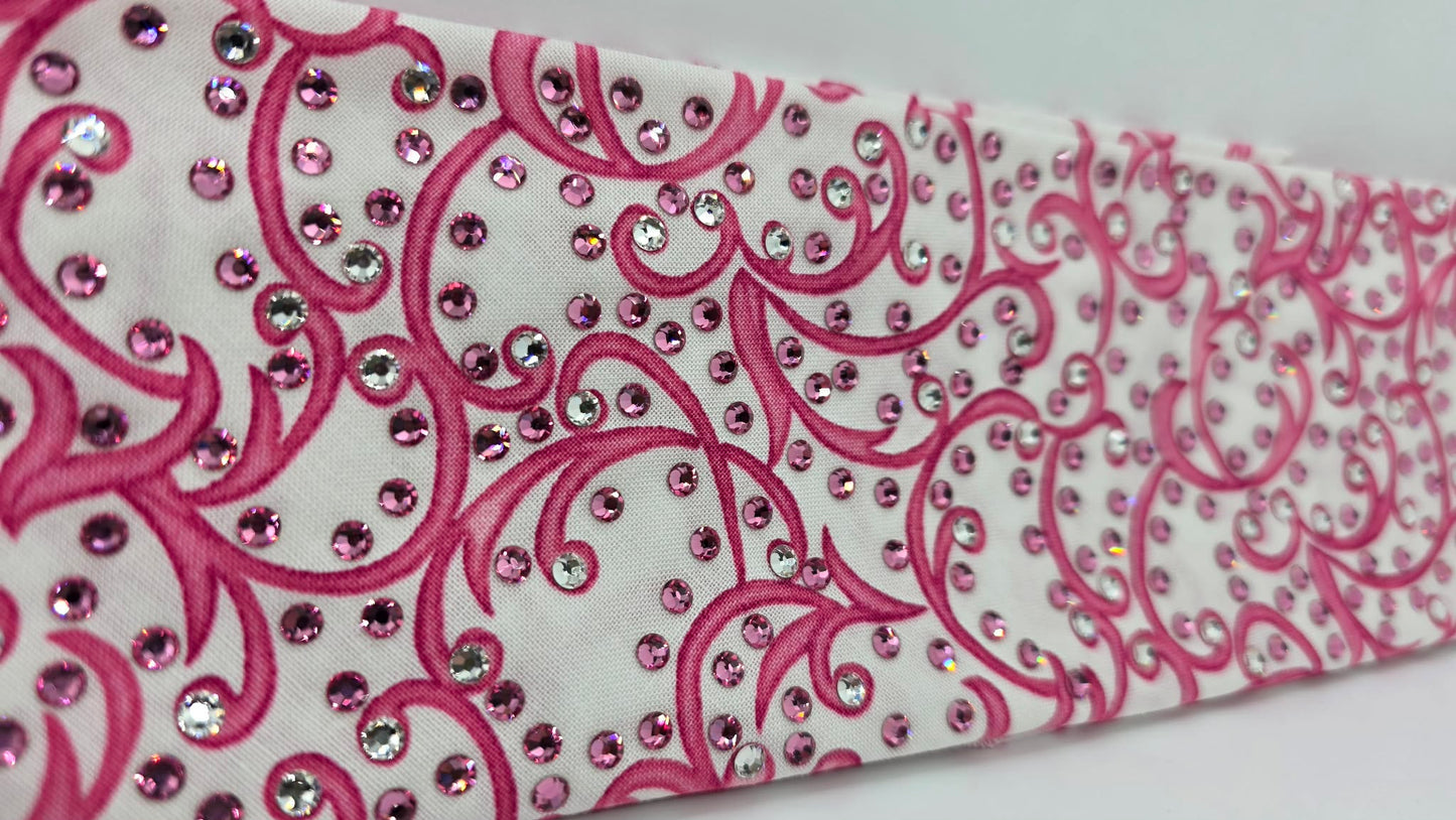 LeeAnnette Pink Scroll Bandana with Pink and Diamond Clear Austrian Crystals (L40231)