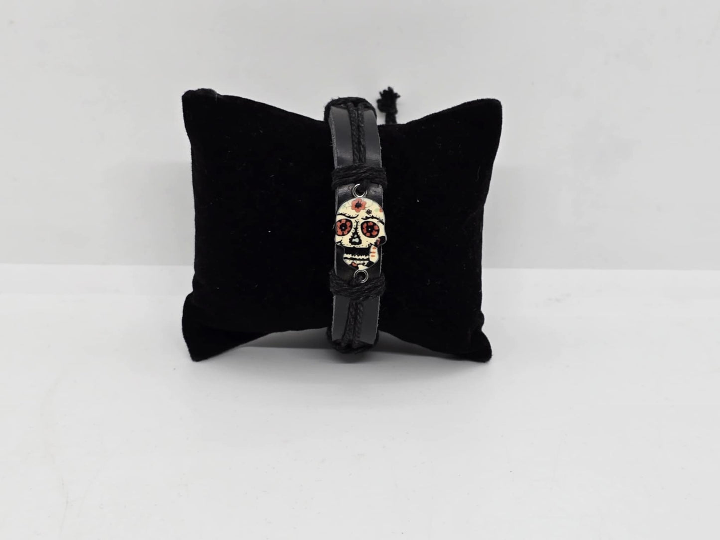 Leather Sugar Skull Bracelet (Sku8941)