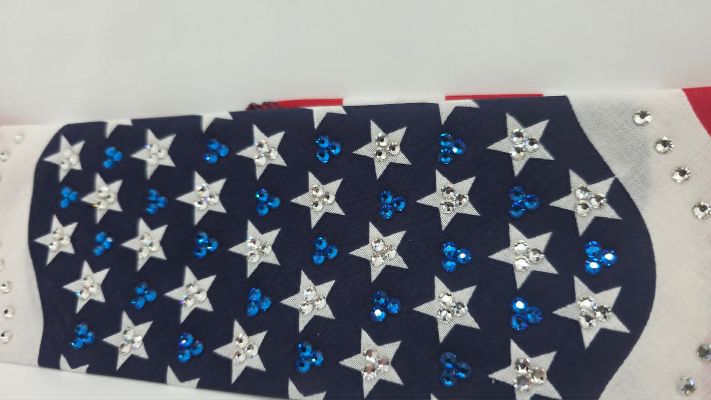 EXTRA BLING - Flag Bandana with Red, Blue and Diamond Clear Austrian Crystals (sku6399)