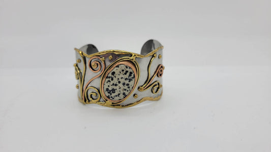 Cream with Speckles Stone Cuff Bracelet (sku8970d)