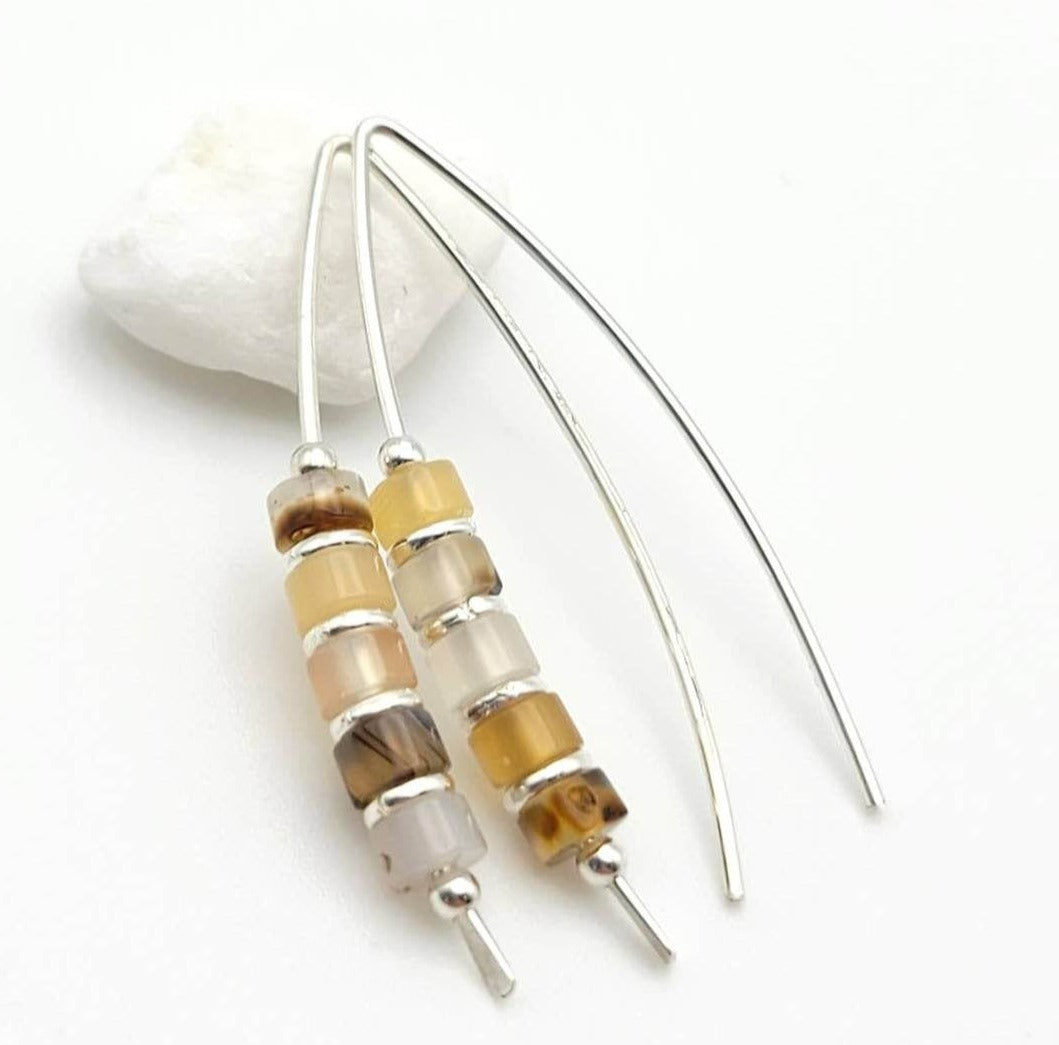 Montana Agate and Sterling Silver Threader Earrings (Sku8982)