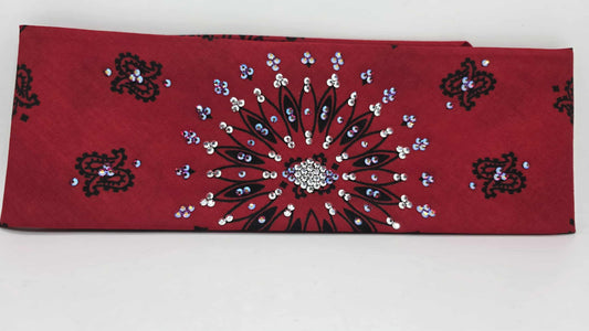 EXTRA BLING - Large Red Paisley Bandana with Red Shimmer and Chrome Austrian Crystals (sku6410)