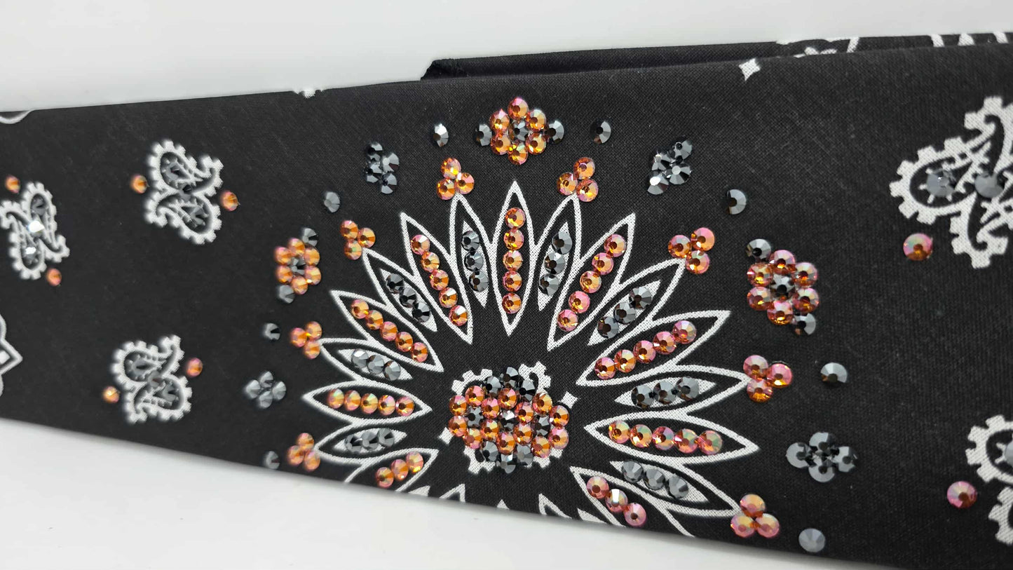 EXTRA BLING - Black Paisley Bandana with Lava and Black Austrian Crystals (sku6420)
