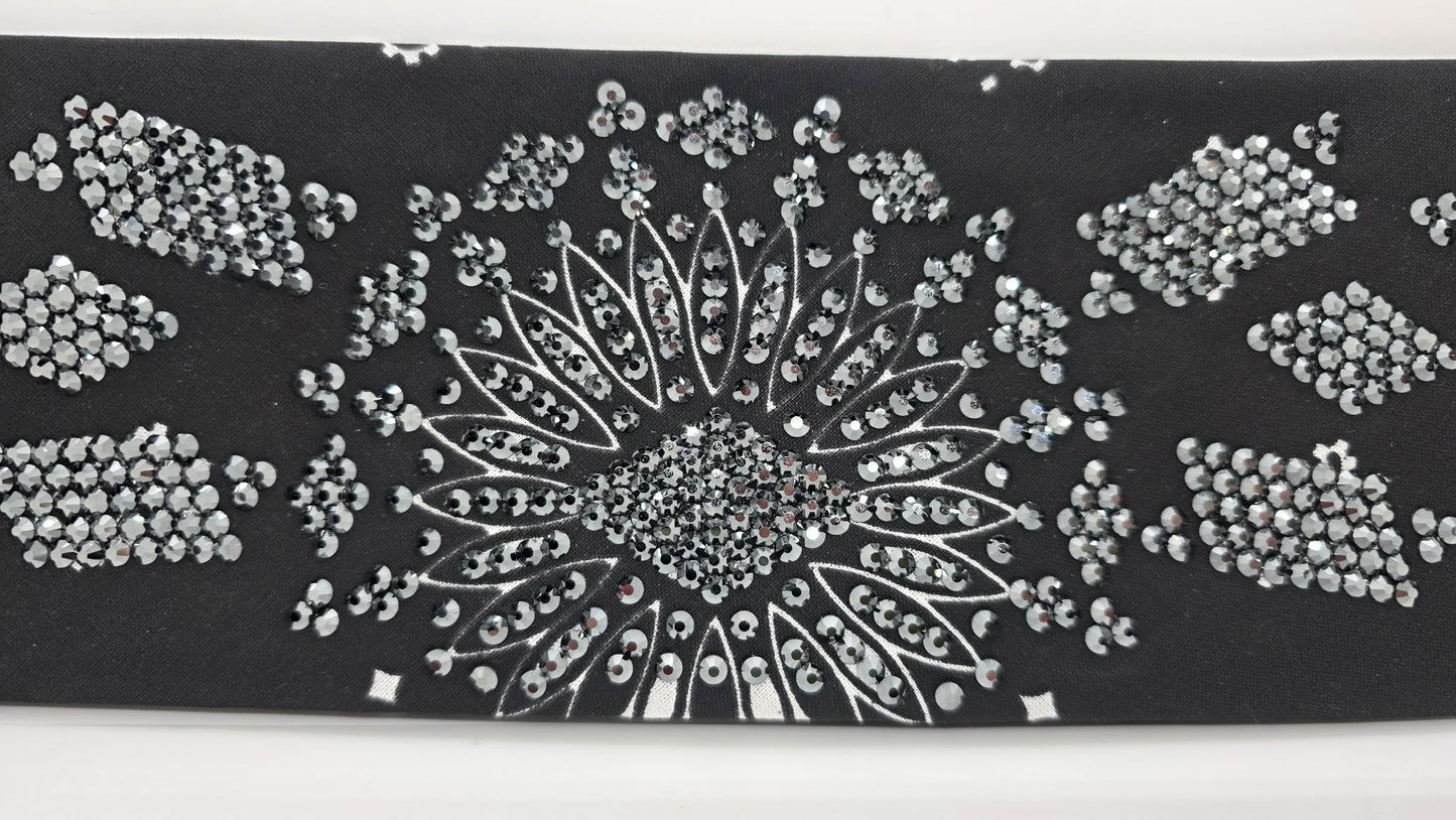 Super LeeAnnette Black Paisley Bandana with Black Austrian Crystals (sku40127)