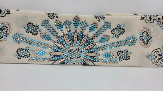 Super LeeAnnette Off White Paisley Bandana with Aqua and Honey Austrian Crystals (S48161)