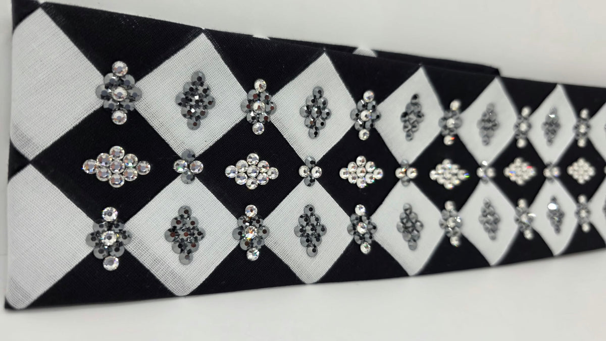LeeAnnette Black and White Checker Bandana with Black and Diamond Clear Austrian Crystals (L40288)