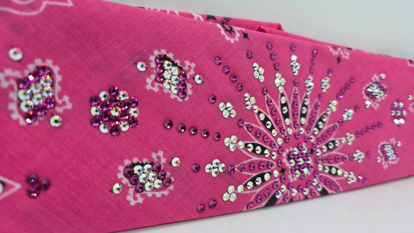 LeeAnnette Pink Paisley Bandana with Fuchsia and Aurora Borealis Austrian Crystals (L40234)