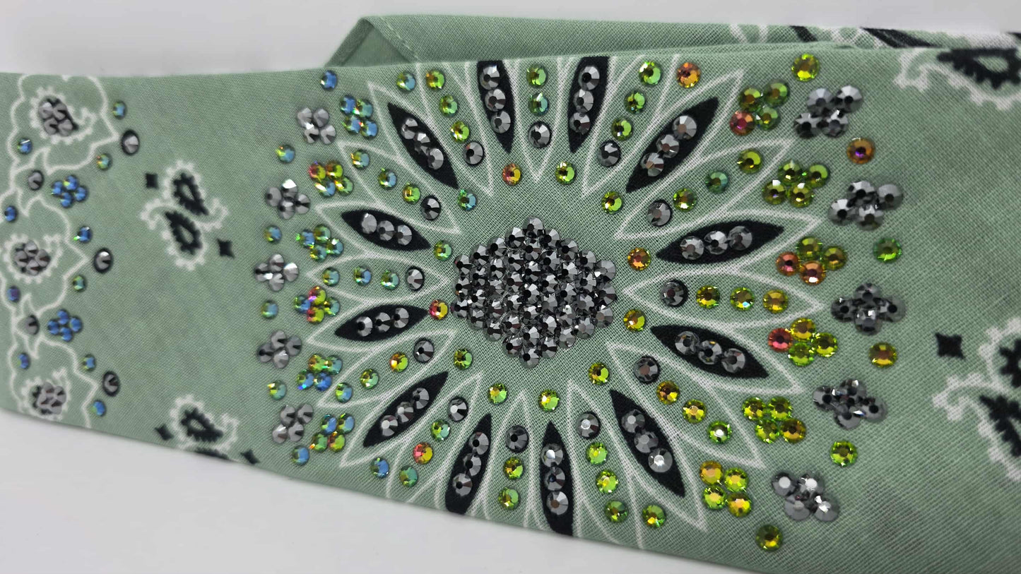 LeeAnnette Mint Paisley Bandana with Vitrail Medium and Black Austrian Crystals (sku40111)