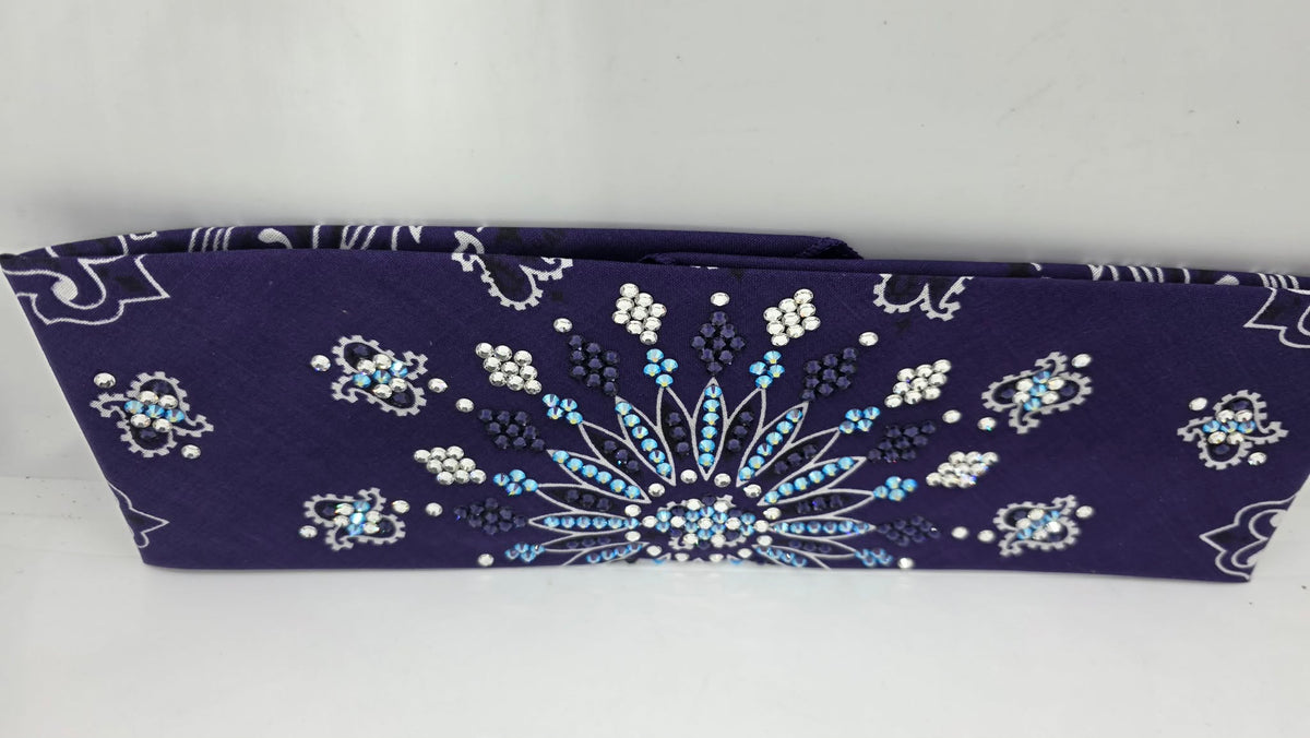 LeeAnnette Purple Paisley Bandana with Dark Purple, Blue Shimmer and Diamond Clear Austrian Crystals (L40273)