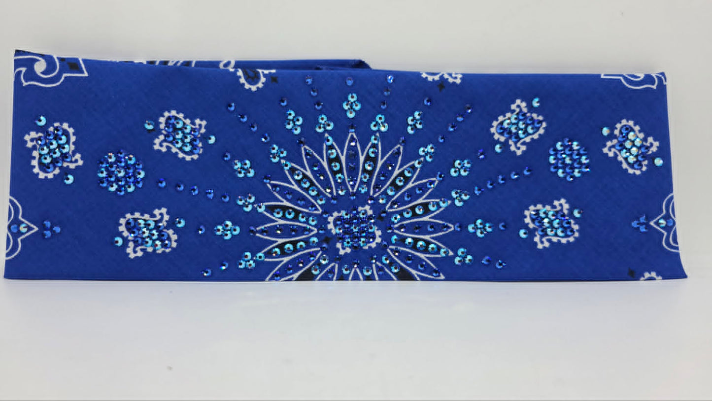 LeeAnnette Royal Blue Paisley Bandana with Blue Shimmer and Sapphire Austrian Crystals (L40251)