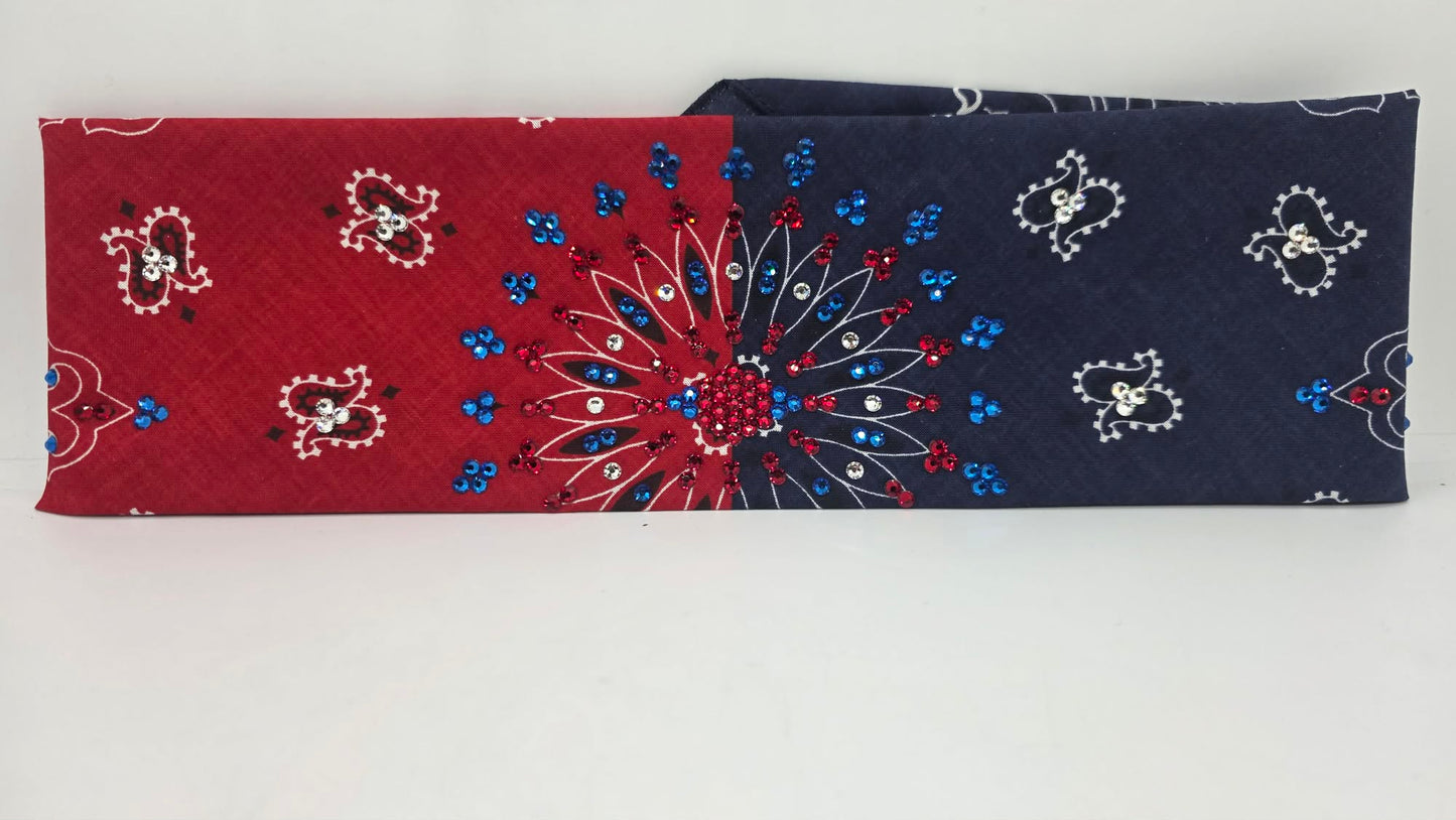 Red/Blue Paisley Bandana with Capri Blue, Red and Diamond Clear Austrian Crystals (E60157)