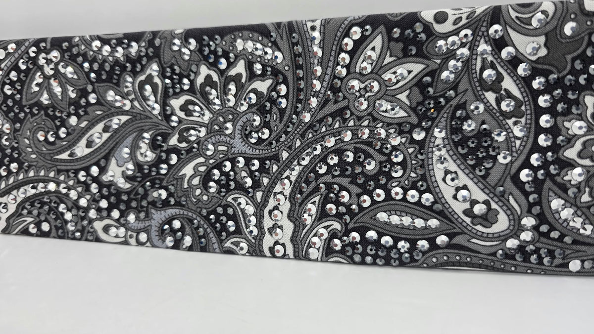 Super LeeAnnette Large Black Paisley Bandana with Black and Chrome Austrian Crystals (S48208)