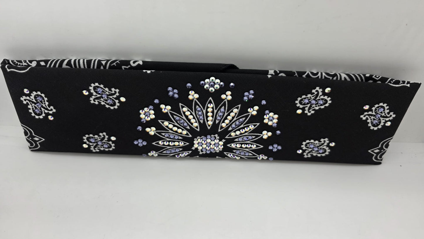 Black Paisley Bandana with Light Purple and Aurora Borealis Austrian Crystals (E60100)