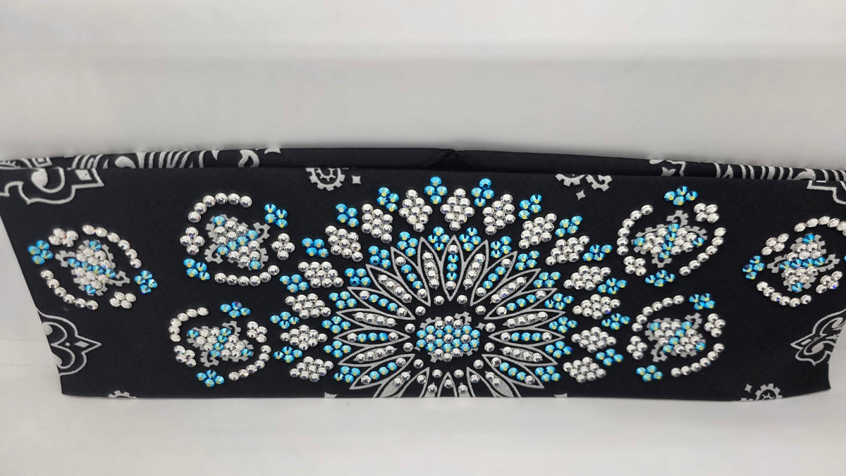 Super LeeAnnette Black Paisley Bandana with Capri Shimmer and Diamond Clear Austrian Crystals (S48209)