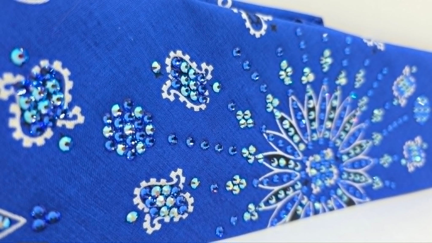 LeeAnnette Royal Blue Paisley Bandana with Blue Shimmer and Sapphire Austrian Crystals (L40251)
