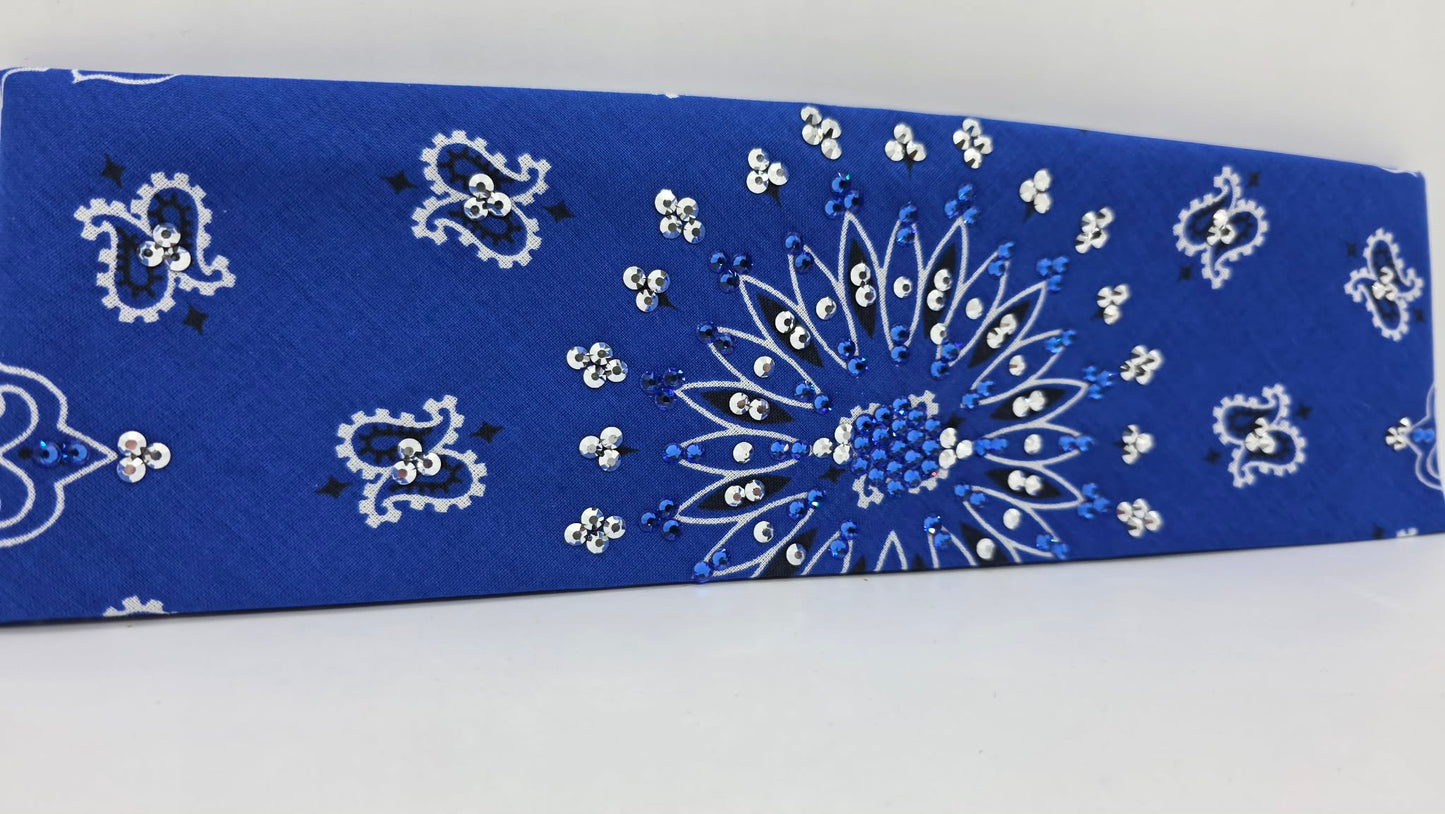 Royal Blue Bandana with Blue and Chrome Austrian Crystals (E60130)
