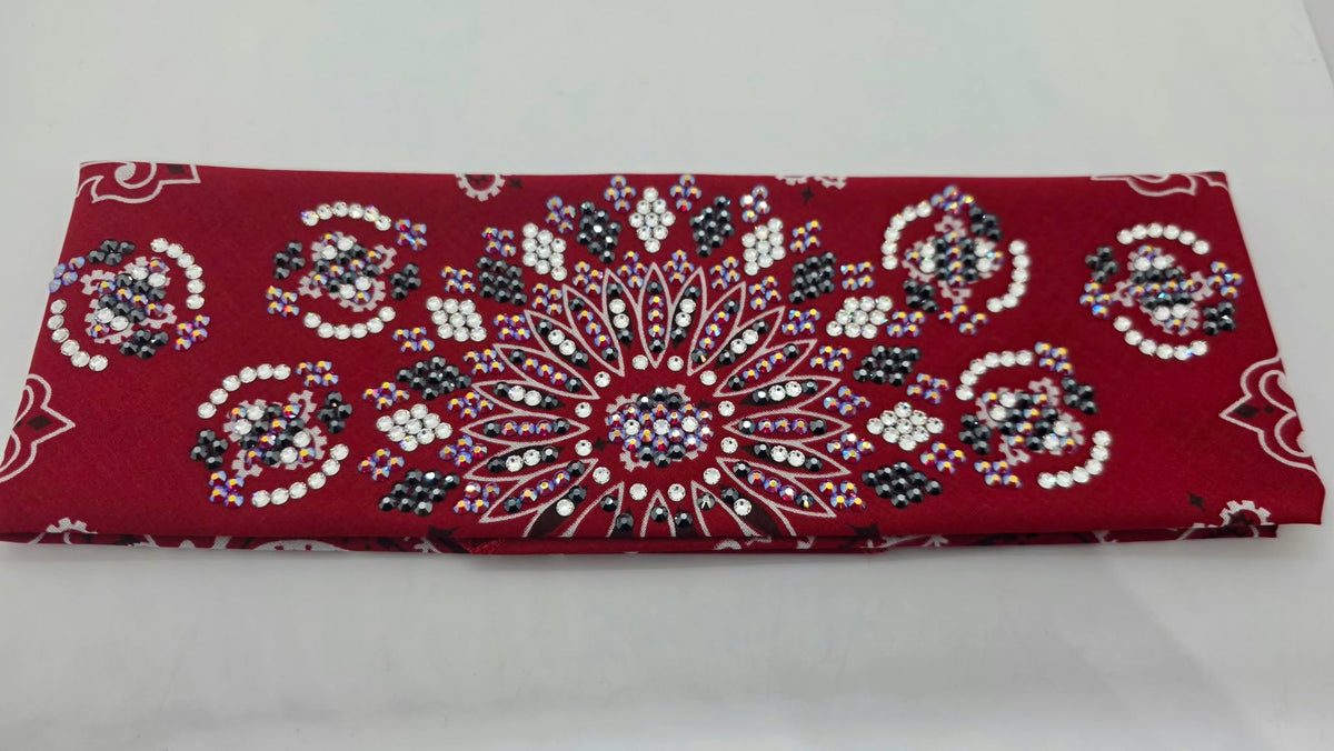 Super LeeAnnette Red Paisley Bandana with Red Shimmer, Black and Diamond Clear Austrian Crystals (S48210)