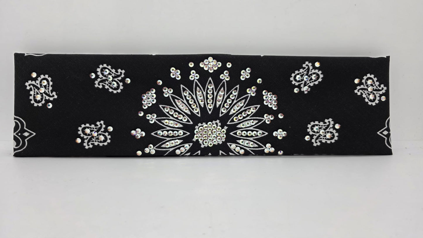Black Paisley Bandana with Aurora Borealis Austrian Crystals (E60101)