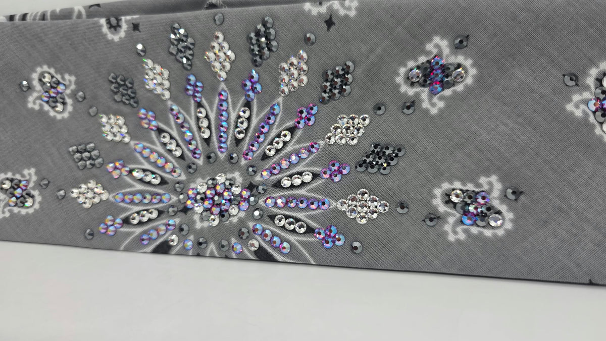 LeeAnnette Silver Paisley Bandana with Fuchsia Shimmer, Black and Diamond Clear Austrian Crystals (L40293)