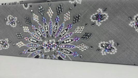 LeeAnnette Silver Paisley Bandana with Fuchsia Shimmer, Black and Diamond Clear Austrian Crystals (L40293)