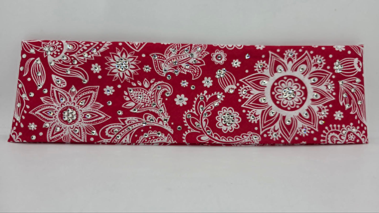White on Red Bandana with Diamond Clear Austrian Crystals (E60136)
