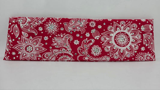 White on Red Bandana with Diamond Clear Austrian Crystals (E60136)