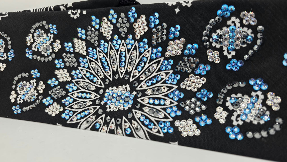 Super LeeAnnette Black Paisley Bandana with Blue Shimmer, Black and Diamond Clear Austrian Crystals (S48193)