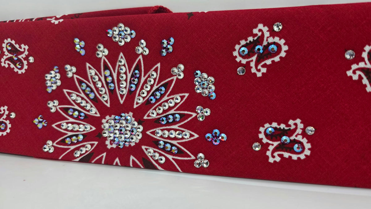 Red Paisley with Red Shimmer and Diamond Clear Austrian Crystals (E60180)