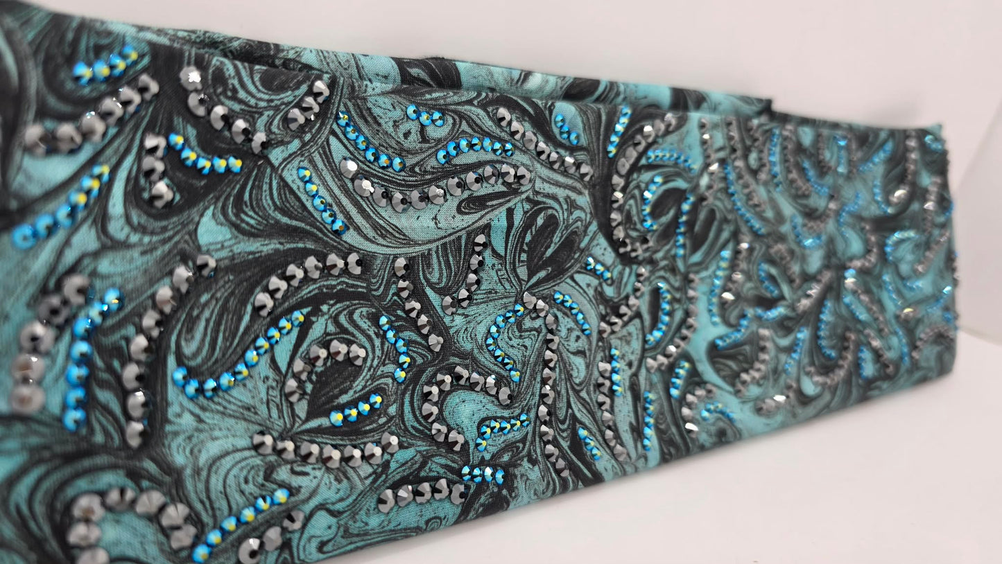 Super LeeAnnette Turquoise Oil Slick Bandana with Black and Jet Shimmer Austrian Crystals (S48105)
