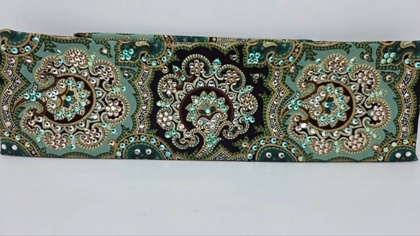 LeeAnnette Royal Green Bandana with Peridot Shimmer, Honey and Diamond Clear Austrian Crystals (L40259)