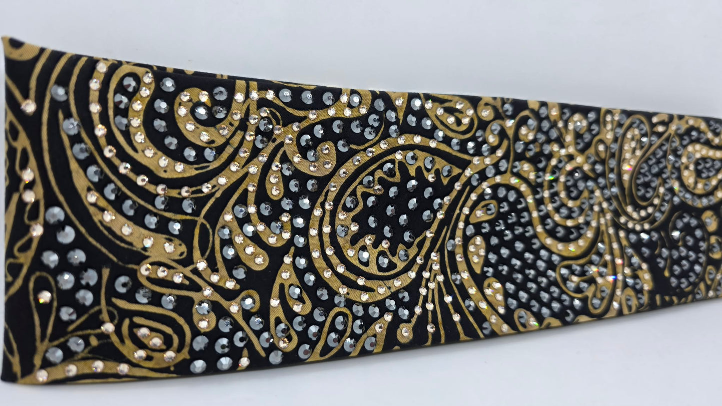 Super LeeAnnette Black and Gold Scroll Bandana with Black and Honey Austrian Crystals (S48119)