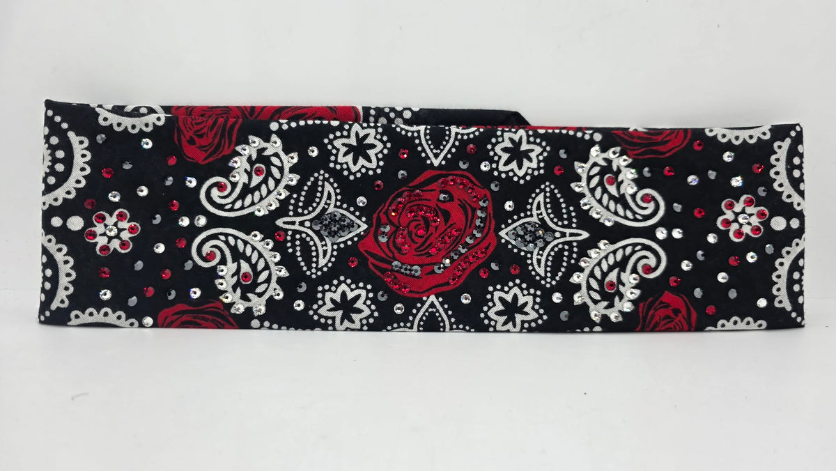 Rose Bandana with Red, Black and Diamond Clear Austrian Crystals (E60165)