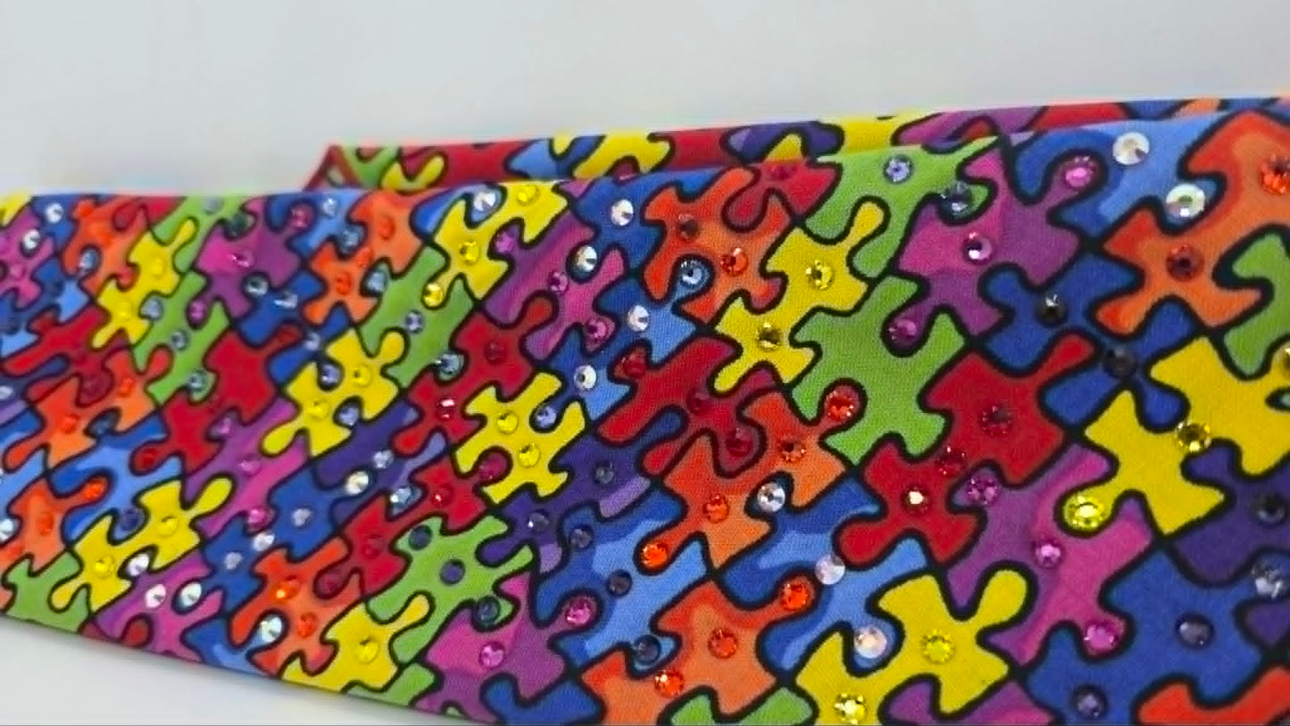 Autism Puzzle Pieces Bandana with Multiple Colors of Austrian Crystals (E60150)