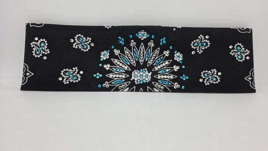 Black Paisley Bandana with Jet Shimmer and Diamond Clear Austrian Crystals (E60112)