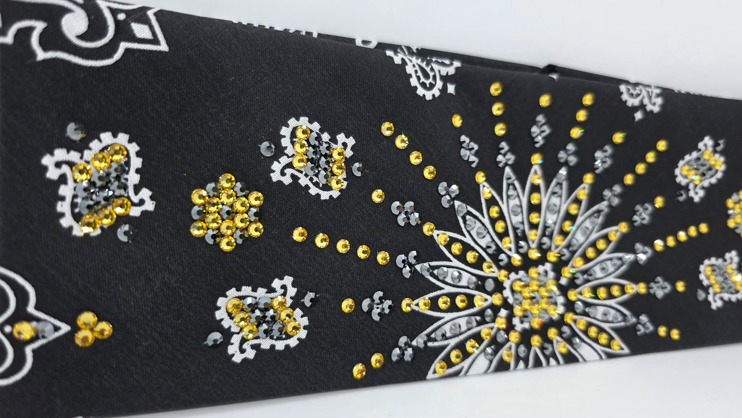 LeeAnnette Black Paisley Bandana with Light Topaz and Black Austrian Crystals (L40213)