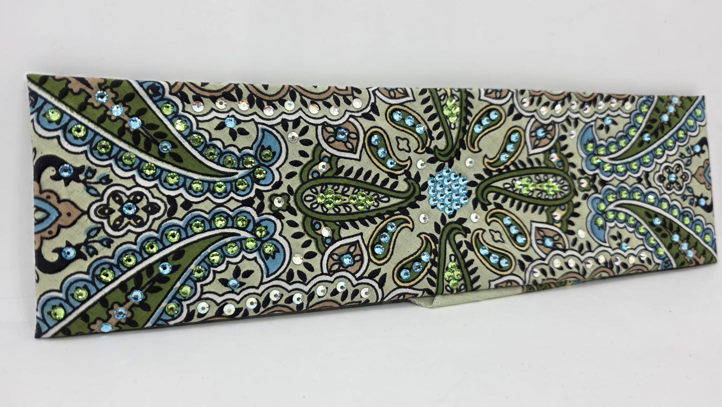 EXTRA BLING -Mint Indian Bandana with Aqua, Peridot and Aurora Borealis Austrian Crystals (sku6417)