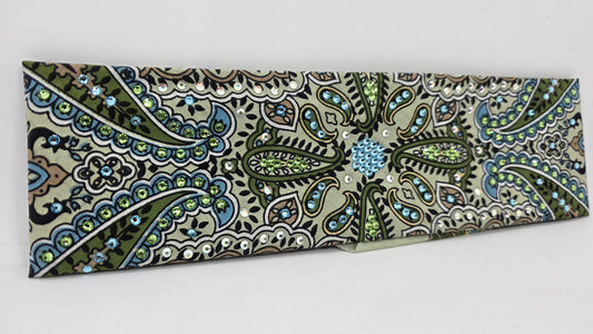 EXTRA BLING -Mint Indian Bandana with Aqua, Peridot and Aurora Borealis Austrian Crystals (sku6417)