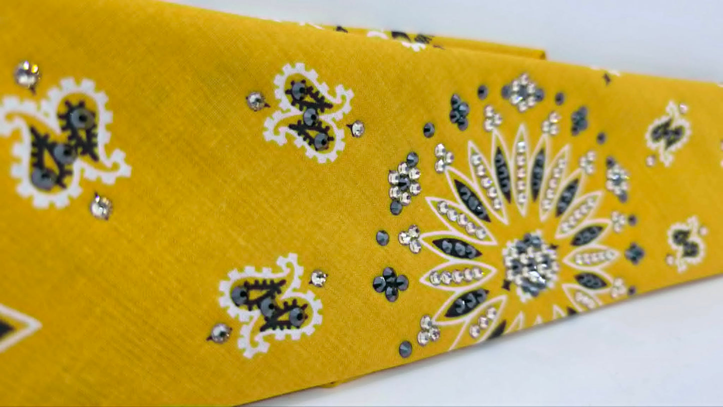 Mustard Paisley Bandana with Black and Honey Austrian Crystals (E60146)